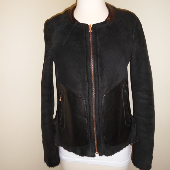 Rag Bone Subi Reversible Sheepskin Shearling Black Winter‎ Leather Sherpa Jacket - Picture 3 of 13